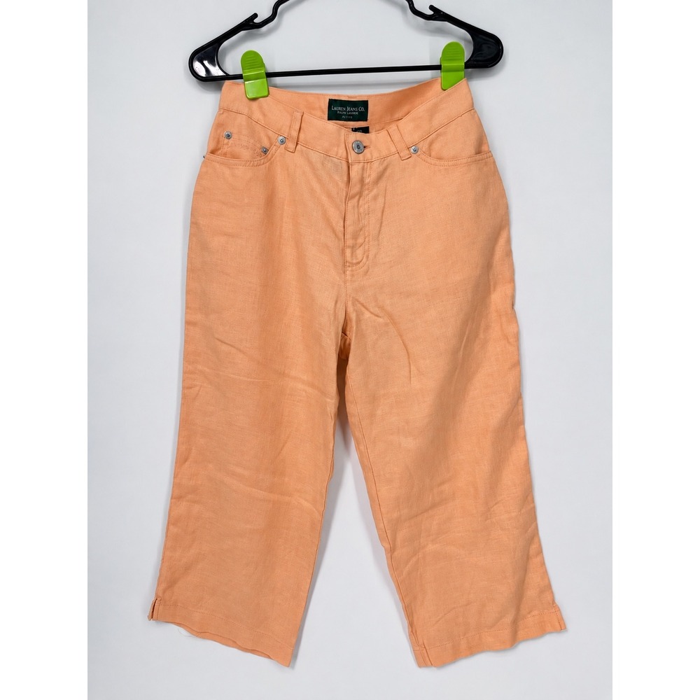 Lauren Ralph Lauren Women's 6P Linen Capri Pants Orange Cropped Petite NWT